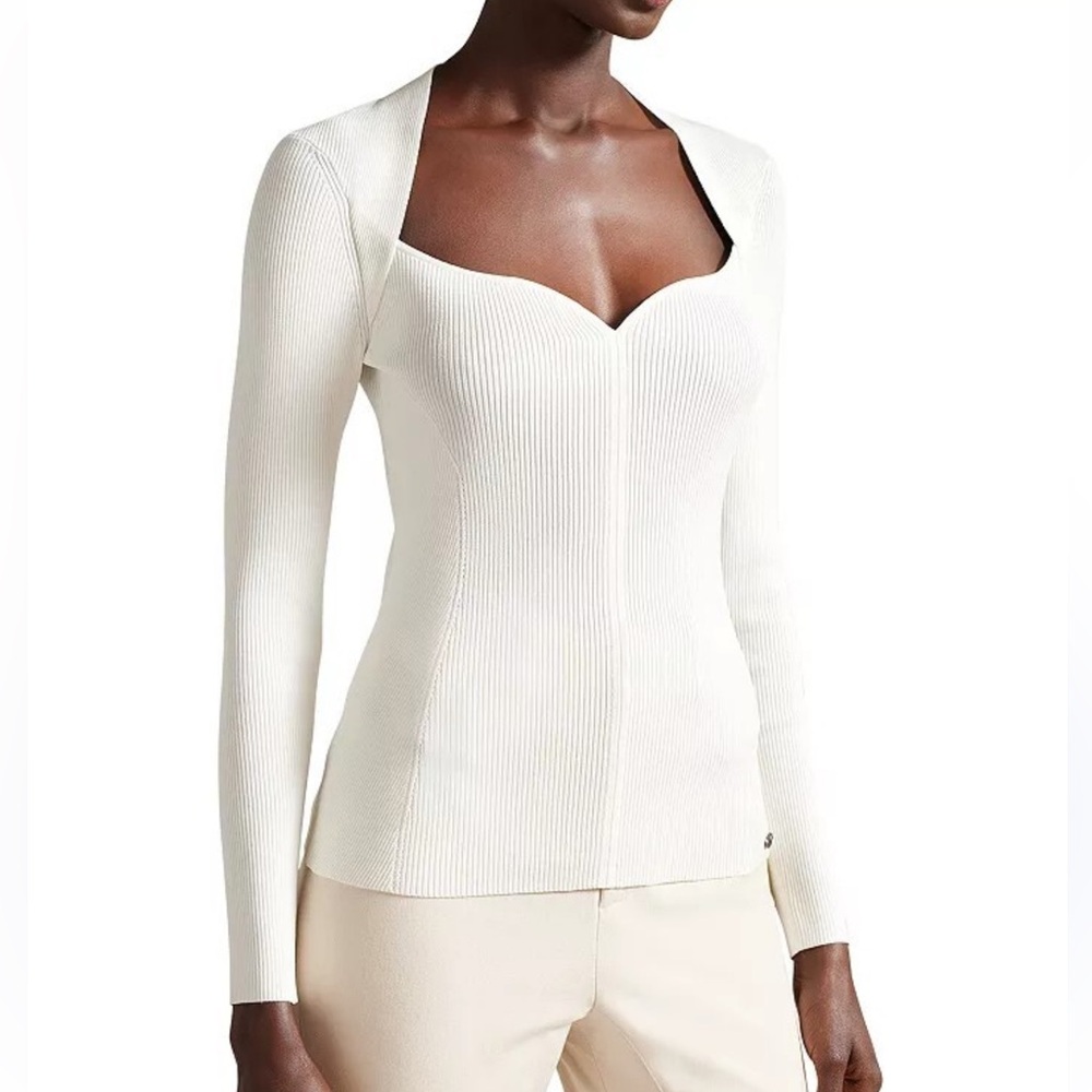 Ted Baker Helenh Sweetheart Neckline Sweater‎ White 5 Equals 12